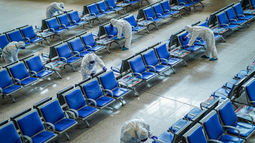 Wuhan train station is being disinfected